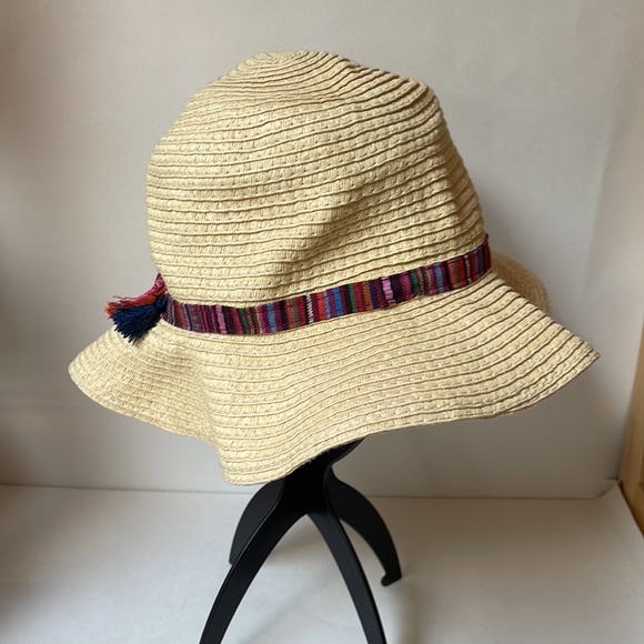 Women’s sun hat natural weave and colorful ribbon soft edge brim tassel details main image 4